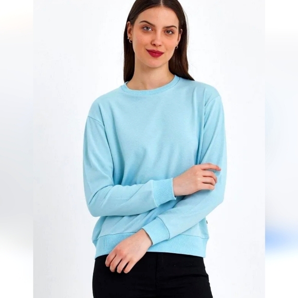 NWOT Athleta Active Cotton Pullover in Tropical Blue Size XD - Picture 1 of 5
